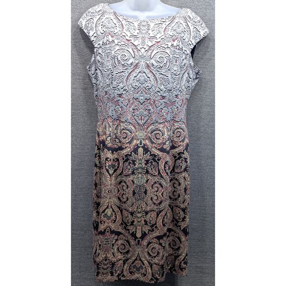 MAGGY LONDON Dress - Black/Red/Cream Paisley Pattern, Cap Sleeves, Side Zip, 10 - Picture 1 of 7